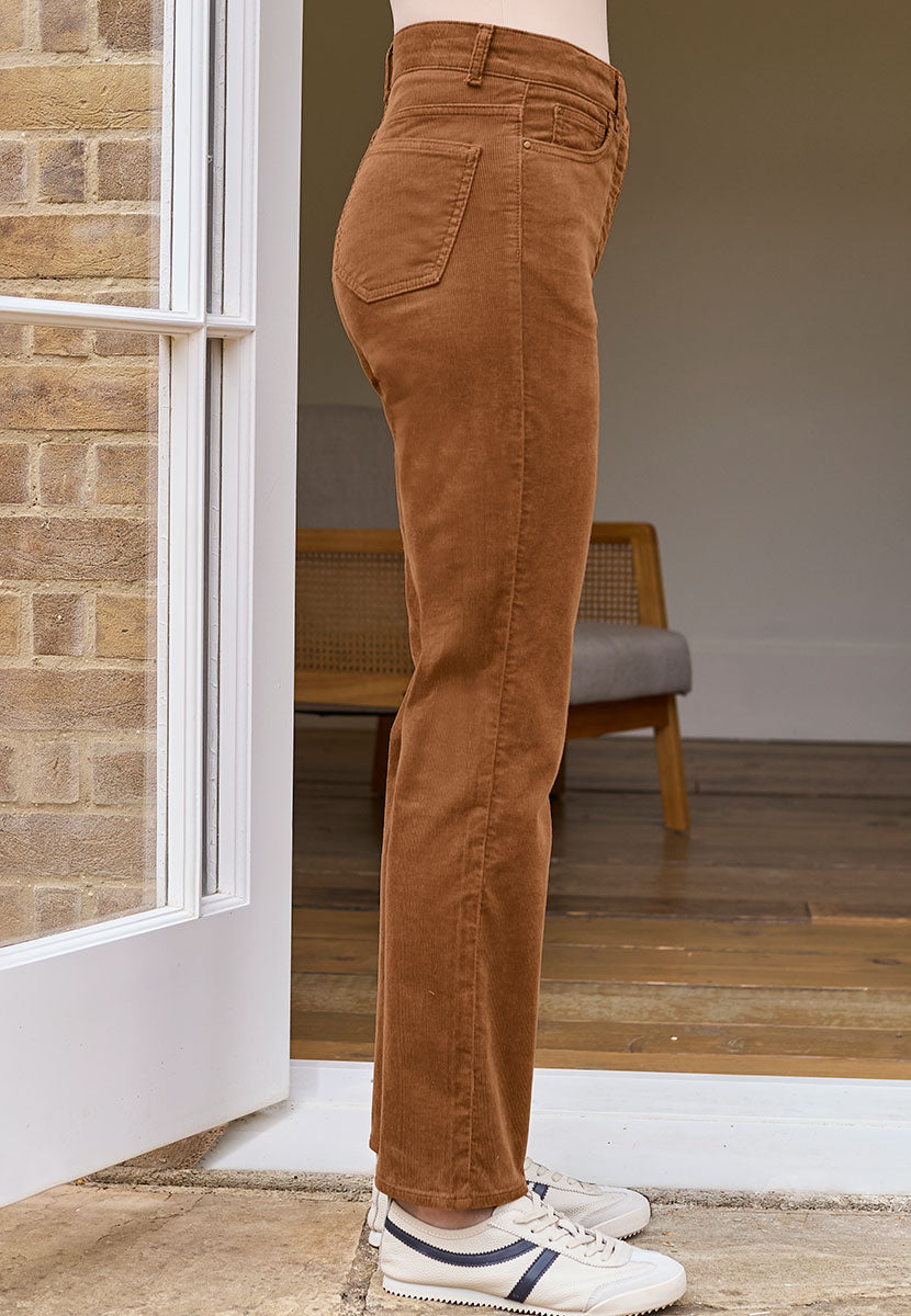 Vanessa Straight Leg Cord Trouser - Dark Toffee Side View