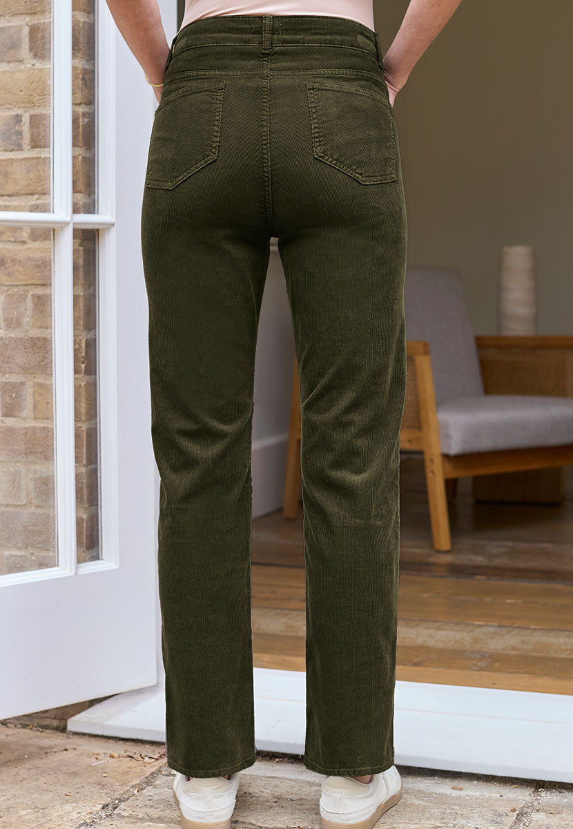 Vanessa Straight Leg Cord Trouser - Deep Fern Back View