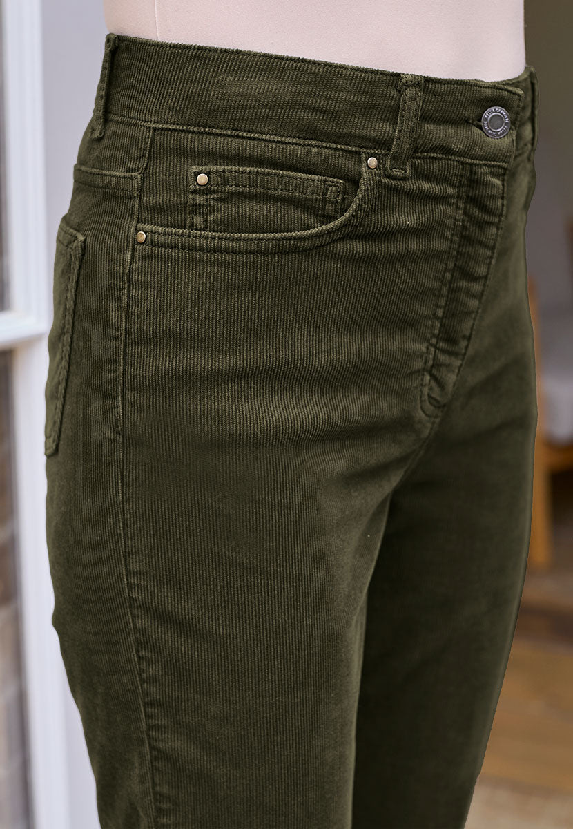 Vanessa Straight Leg Cord Trouser - Deep Fern Detail View