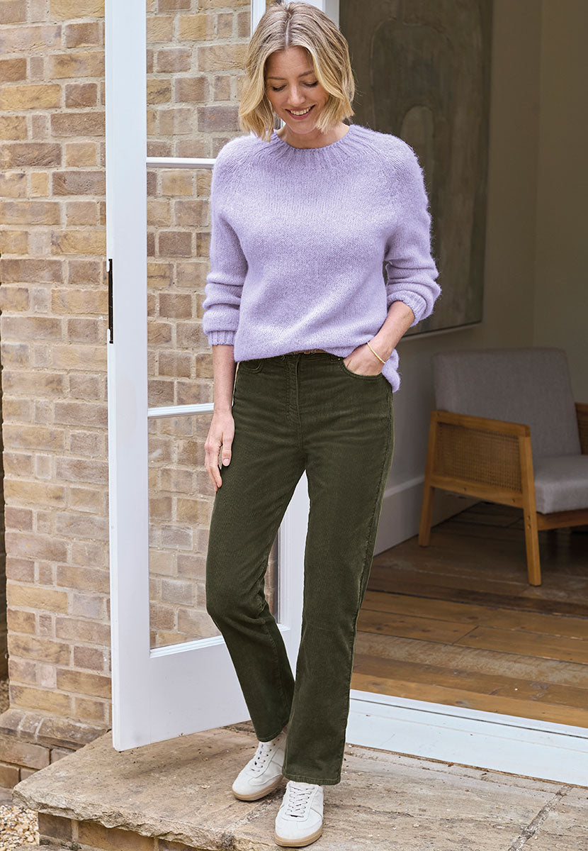 Vanessa Straight Leg Cord Trouser - Deep Fern Front View