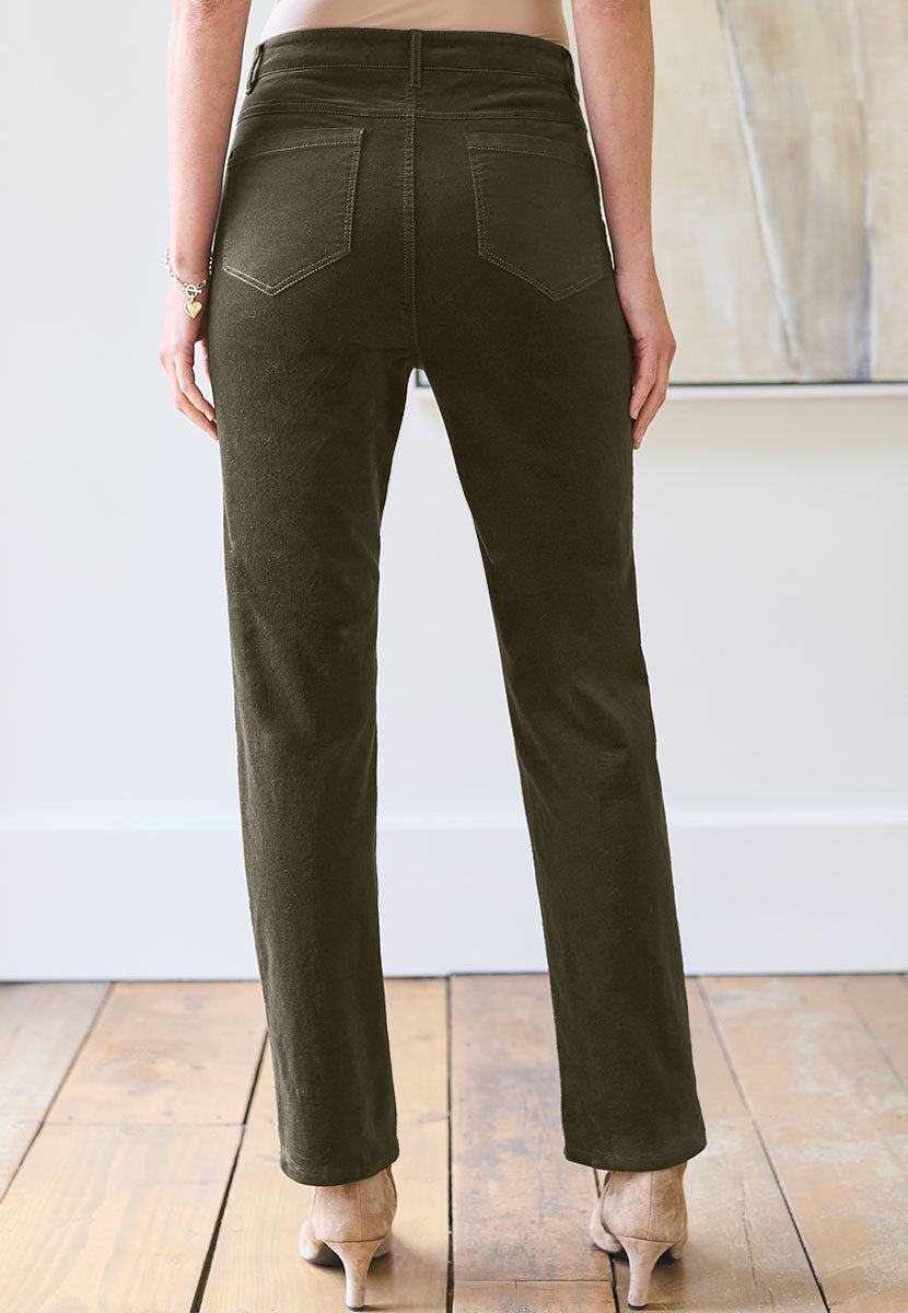 Vanessa High Rise Velvet Trouser - Deep Fern
