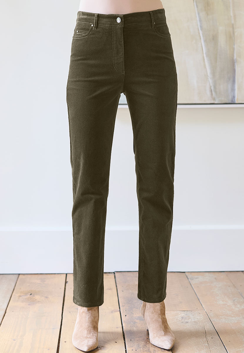 Vanessa High Rise Velvet Trouser - Deep Fern Front Alt View