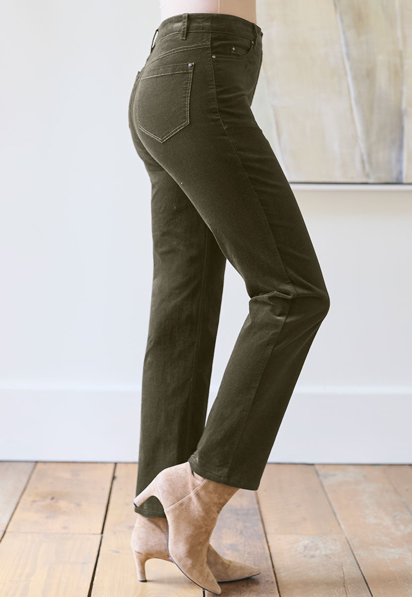 Vanessa High Rise Velvet Trouser - Deep Fern Side View
