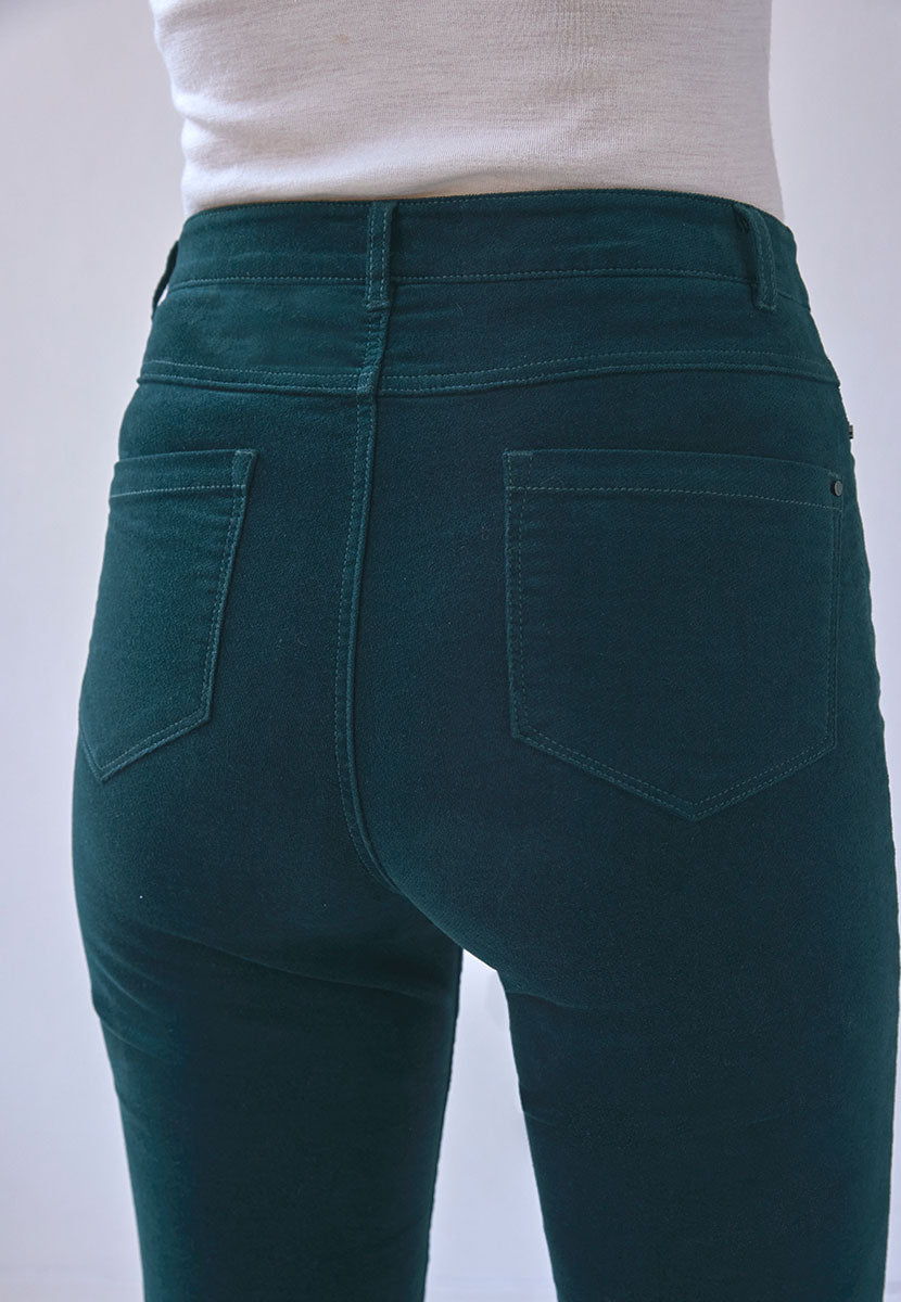 Vanessa High Rise Velvet Trouser - Winter Teal