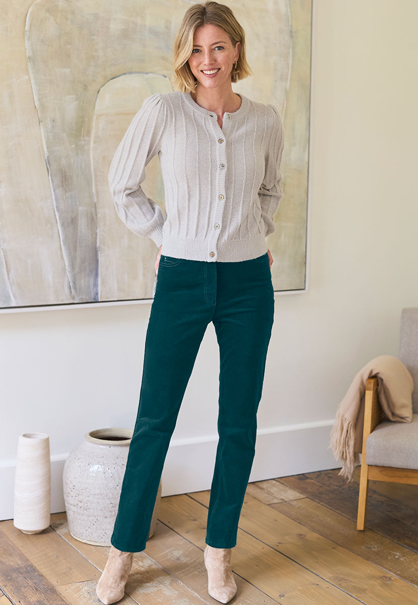 Vanessa Velvet Jean Winter Teal Front View