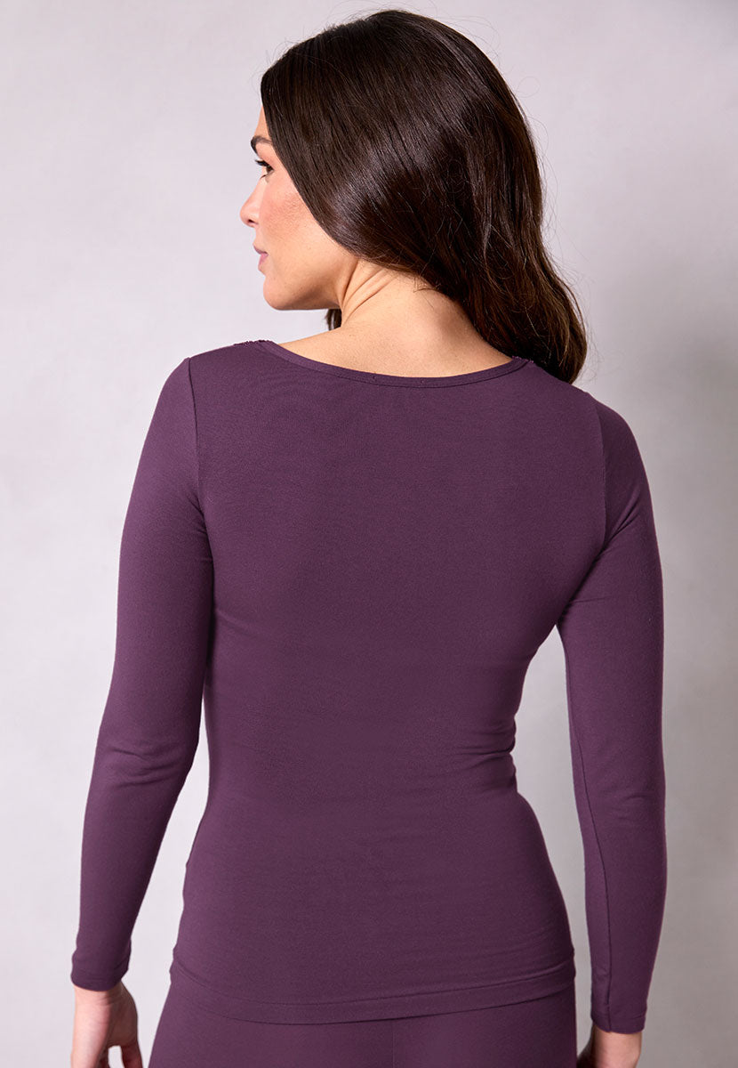 Venezia Lace Long Sleeve Micro Modal® Vest - Soft Amethyst