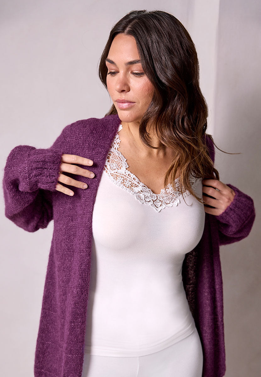 Venezia Lace Long Sleeve Micro Modal® Vest - White