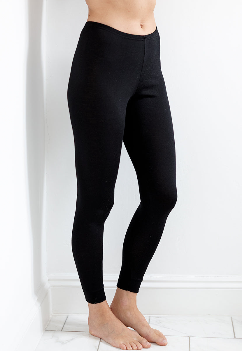Cotton Lined Long Johns - Black Front View