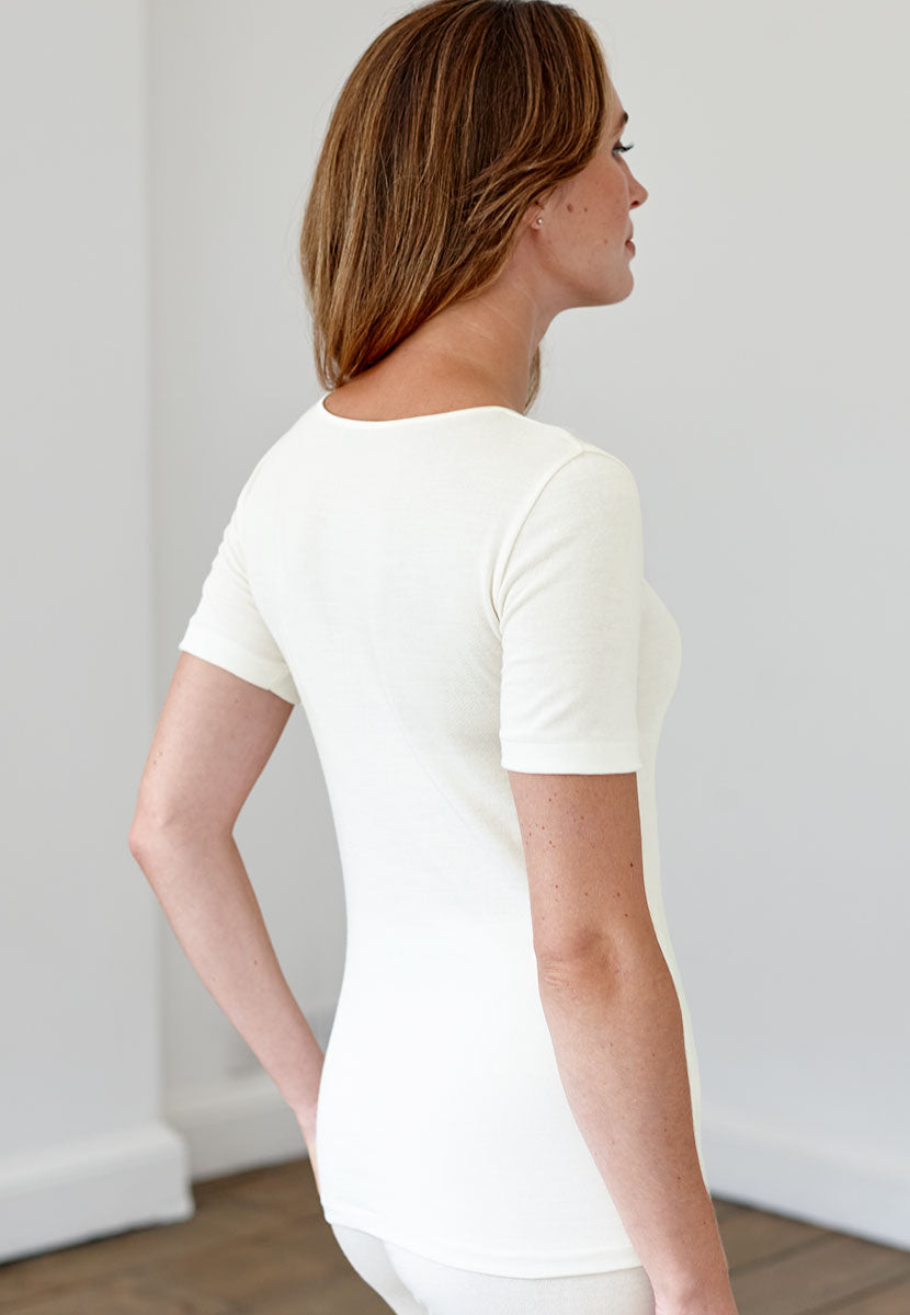 Verona Thermal Short Sleeve Vest - Ivory Back View