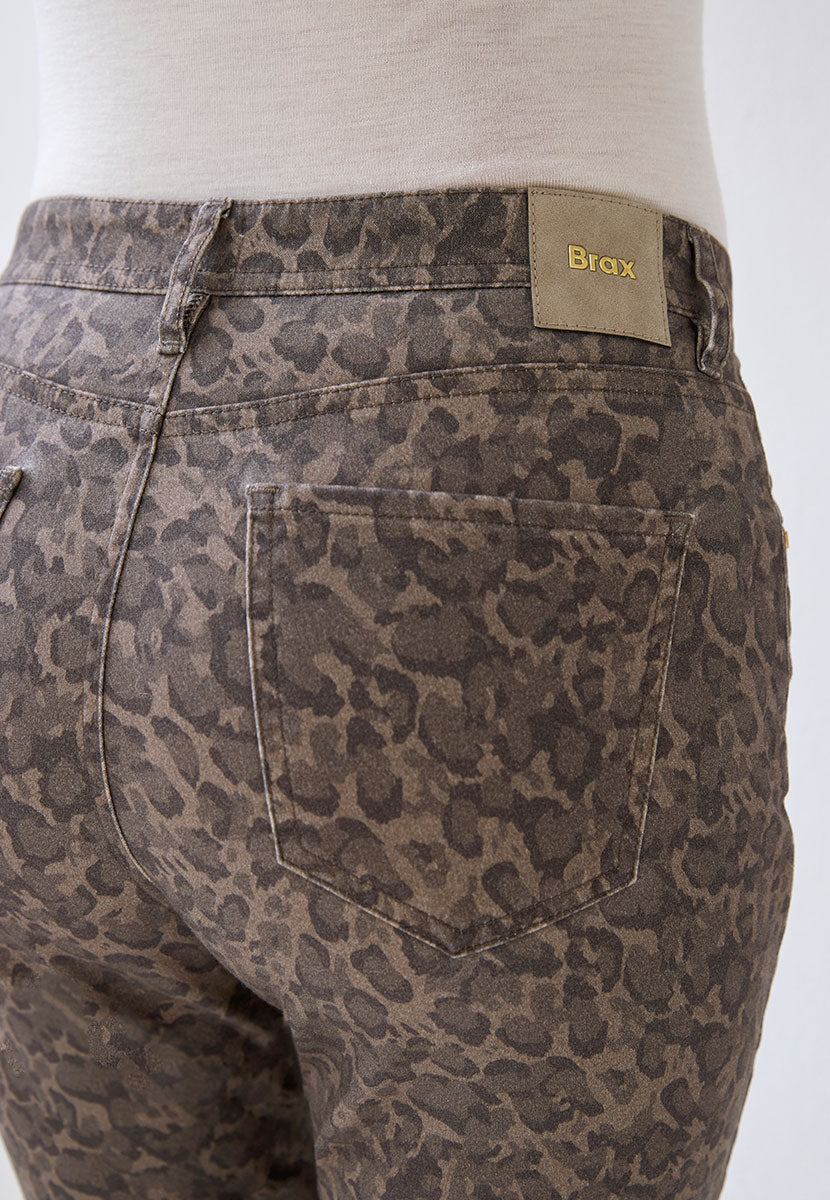 BRAX Winter Dream Mary Fit 30 Inch Leg Trouser - Leopard Print Animal Print Soft Smart Cashmere Touch Trouser Light and Warm Yarn For Great Shape Retention Back View