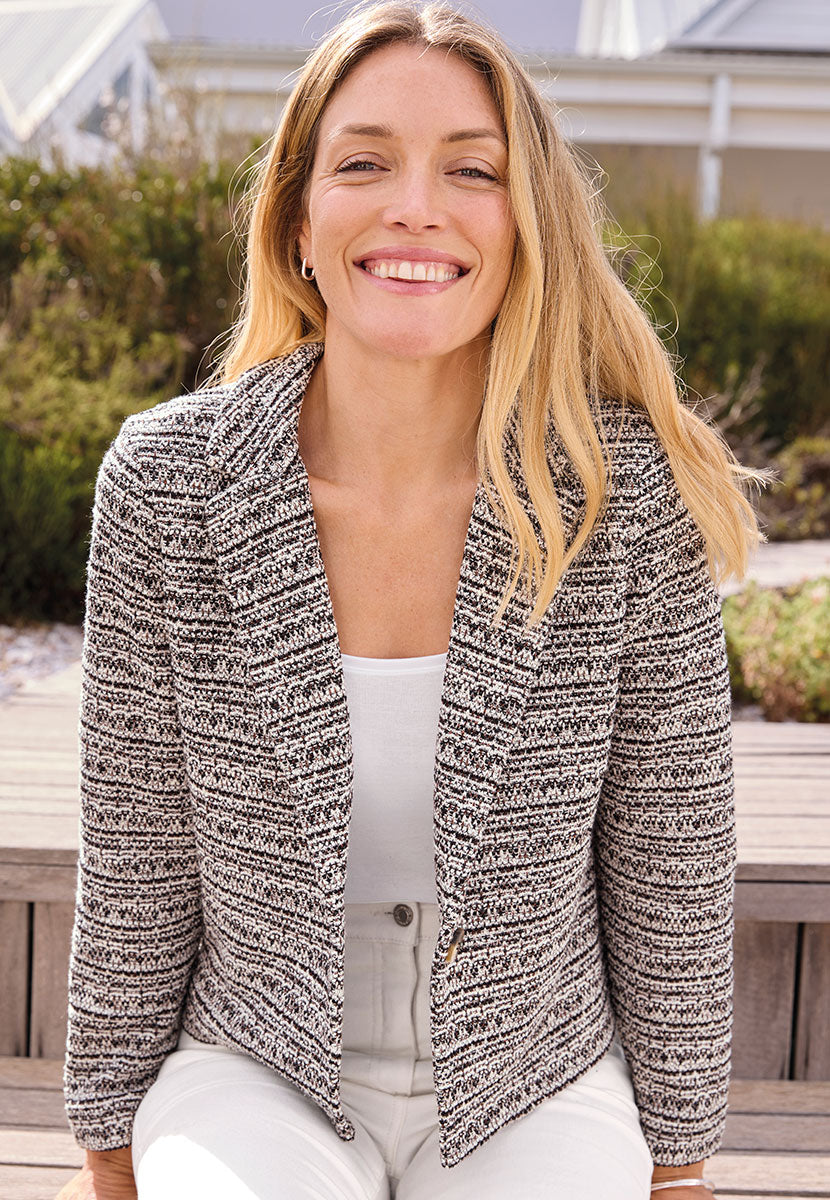 Zara Long Sleeve Tweed Jacket - Chocolate