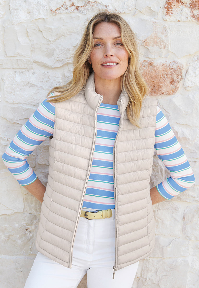 Suzi 3/4 Sleeve Boat Neck Cotton Top - Pastel Stripe