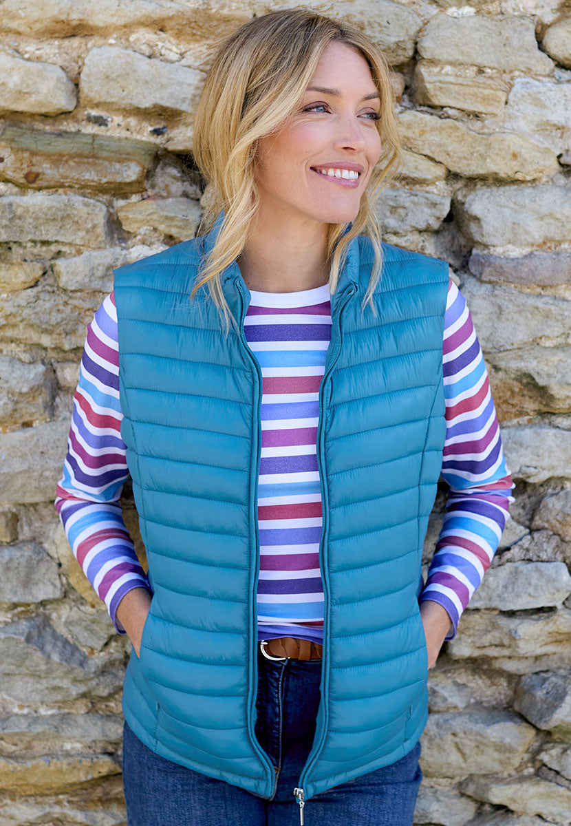 Zoe Padded Gilet - Teal Lightly Padded For Warmth with a Casual Style Stand Collar Full Zip and Side Pockets