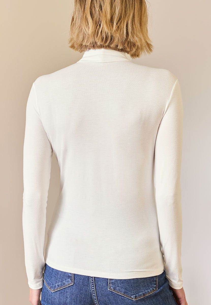 Amelia Silky Roll Neck - Ivory Back View