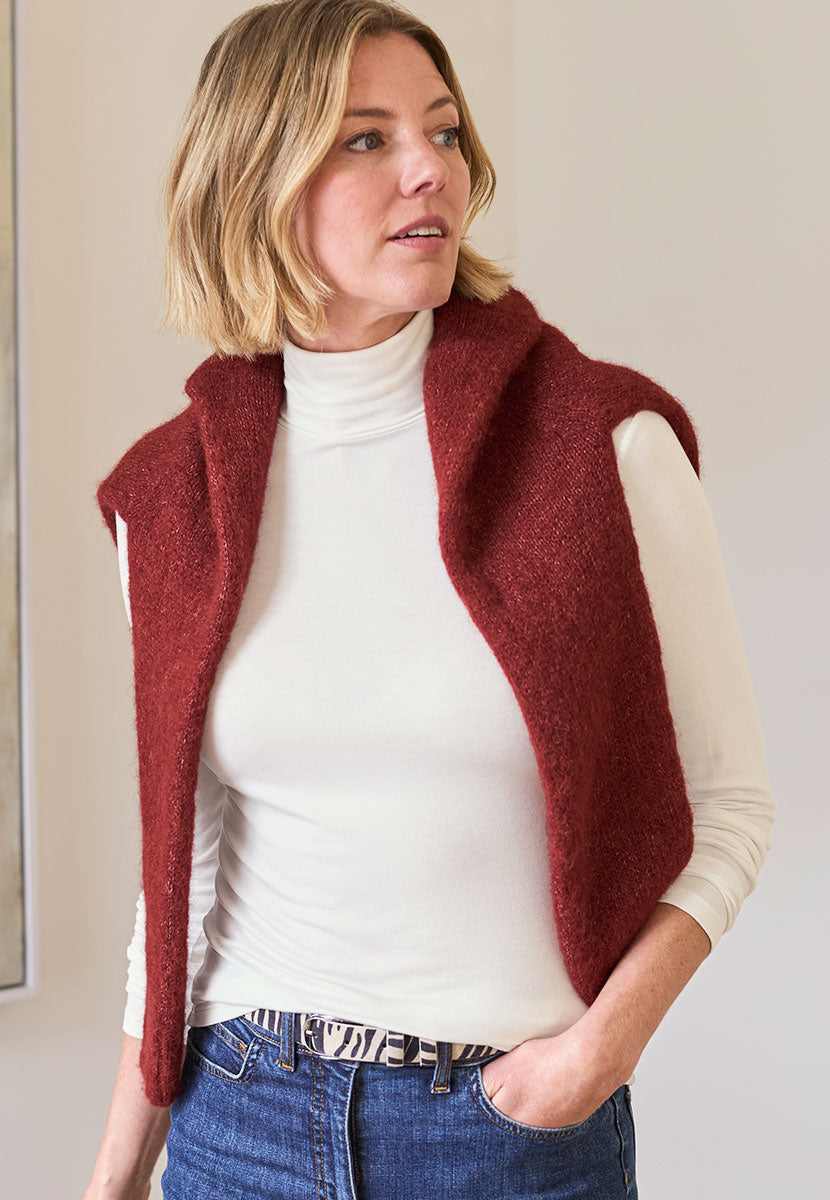 Amelia Silky Roll Neck - Ivory Front View with Alessia Chestnut Jumper