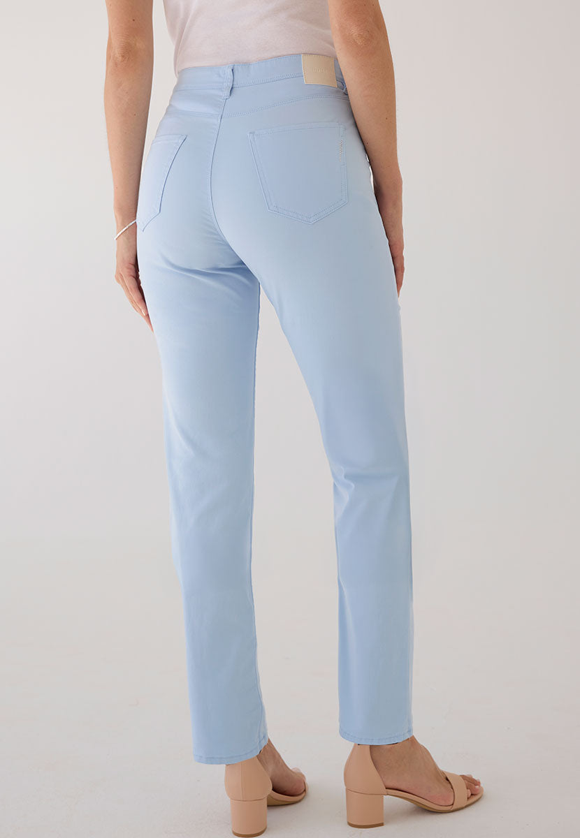 BRAX Superior Cotton Carola Straight Leg Trousers - Pale Blue Comfortable Soft Fabric with Excellent Shape Retention Back View
