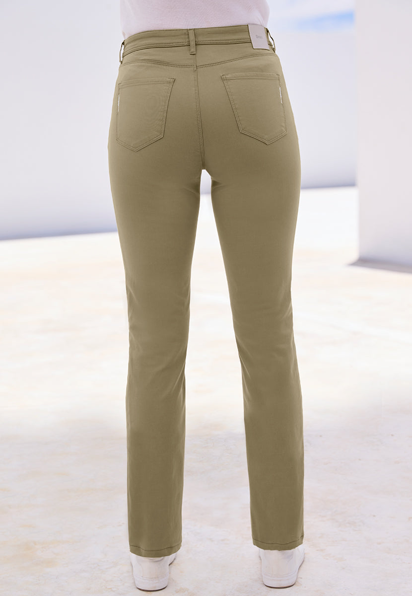 BRAX Superior Cotton Carola Straight Leg Trouser - Soft Khaki