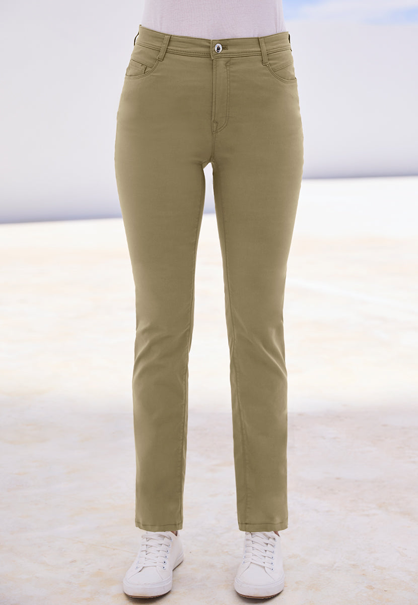 BRAX Superior Cotton Carola Straight Leg Trouser - Soft Khaki