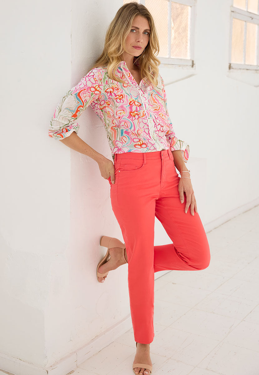 BRAX Superior Cotton Mary Slim Leg Trousers - Bright Sienna Orange Comfortable Soft Fabric with Excellent Shape Retention