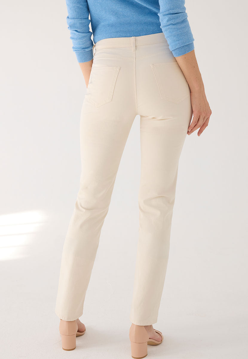 BRAX Mary Slim Leg Superior High Quality Cotton Trousers - Vanilla Natural Beige Ivory Five Pocket Style Zip and Fly Back View
