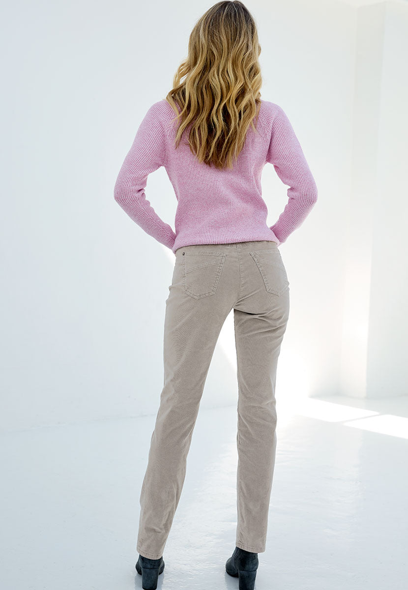  BRAX Pamina Cord Trouser 29 Inch Leg - Silver Grey Front Detail