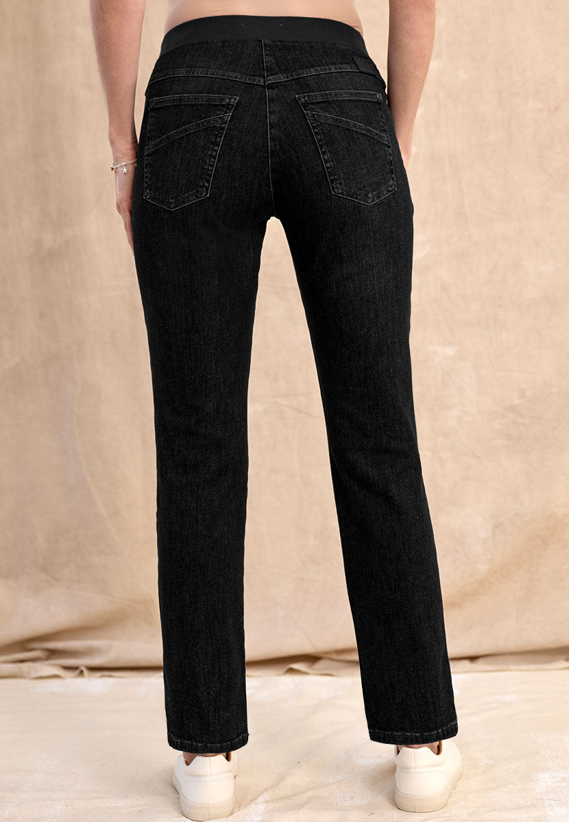 BRAX Pamina Straight Leg Pull on Elasticated Waist Trouser - Black Denim