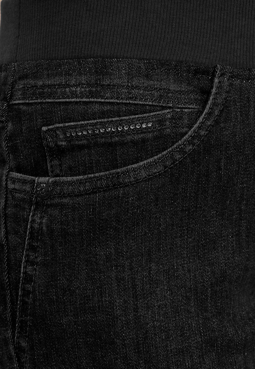 BRAX Pamina Straight Leg Pull on Elasticated Waist Trouser - Black Denim