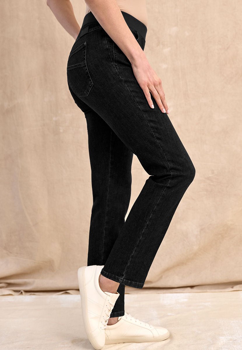 BRAX Pamina Straight Leg Pull on Elasticated Waist Trouser - Black Denim