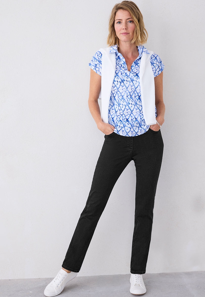 BRAX Pamina Straight Leg Pull on Elasticated Waist Trouser - Black Denim