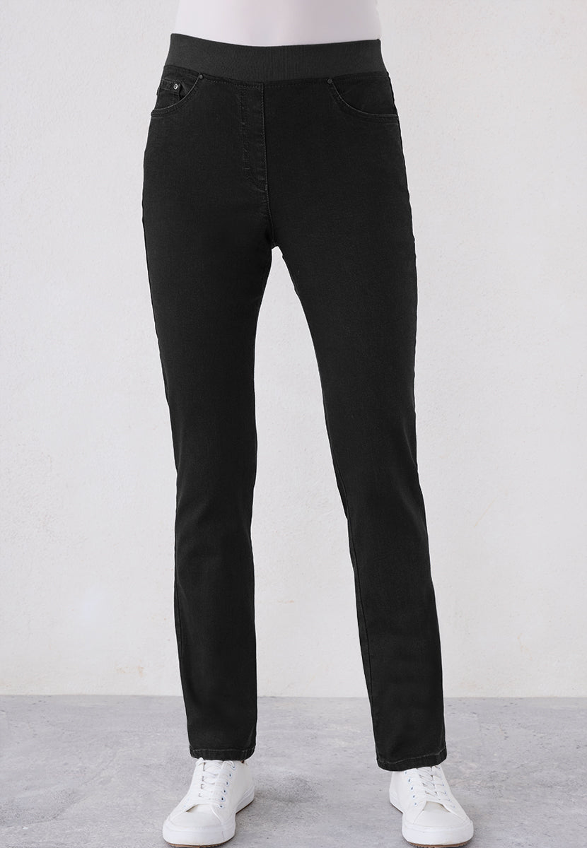 BRAX Pamina Straight Leg Pull on Elasticated Waist Trouser - Black Denim