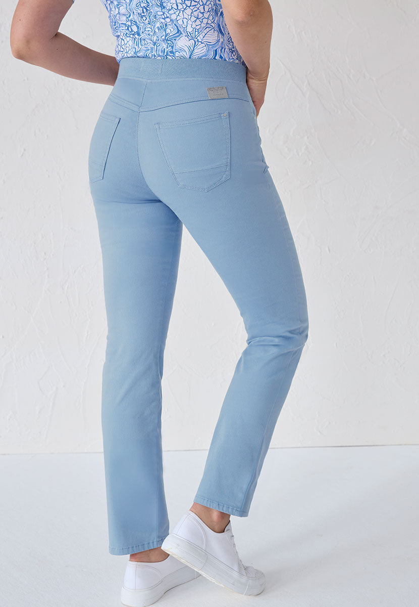 BRAX Pamina Straight Leg Pull on Elasticated Waist Trouser - Blue Sky