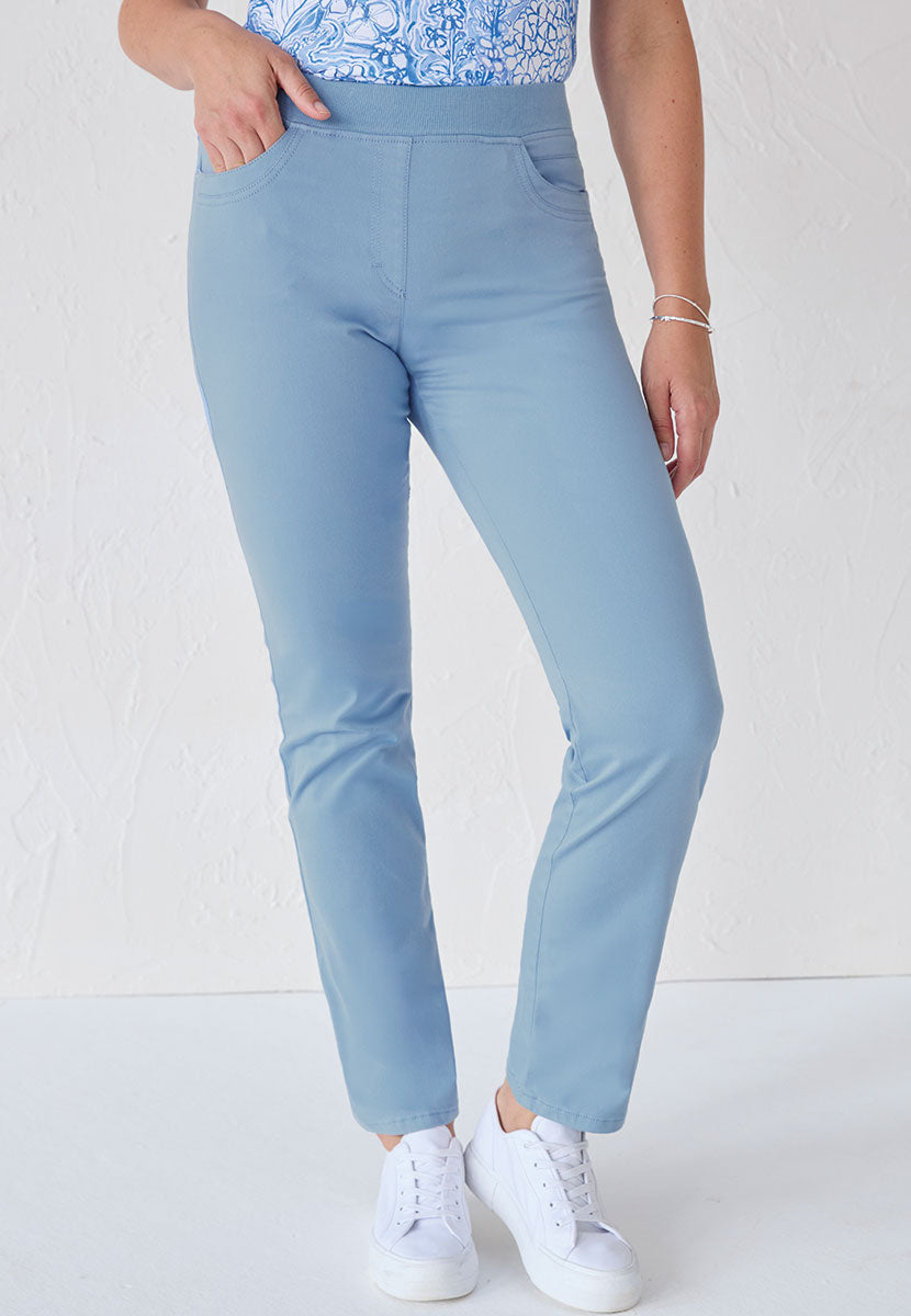 BRAX Pamina Straight Leg Pull on Elasticated Waist Trouser - Blue Sky