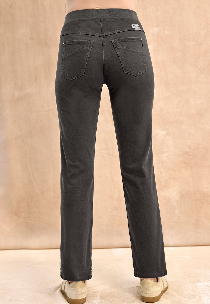 BRAX Pamina Straight Leg Pull on Elasticated Waist Trouser - Charcoal Back View