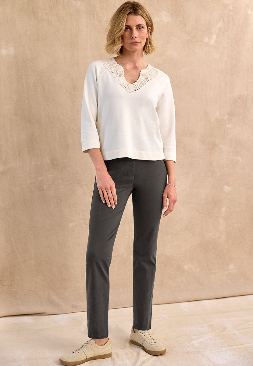 BRAX Pamina Straight Leg Pull on Elasticated Waist Trouser - Charcoal