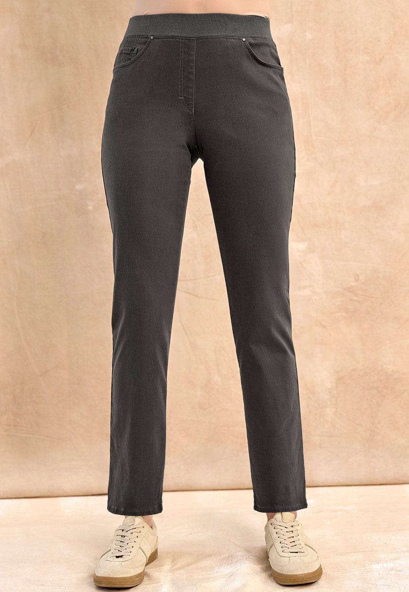 BRAX Pamina Straight Leg Pull on Elasticated Waist Trouser - Charcoal Front Alt View