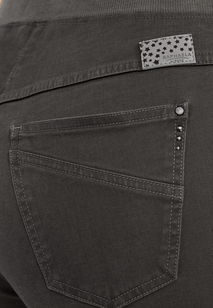 BRAX Pamina Straight Leg Pull on Elasticated Waist Trouser - Charcoal Detail View