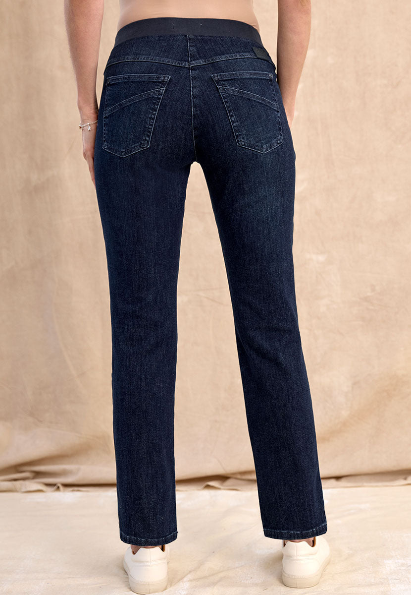 BRAX Pamina Straight Leg Pull on Elasticated Waist Trouser - Dark Denim Back View