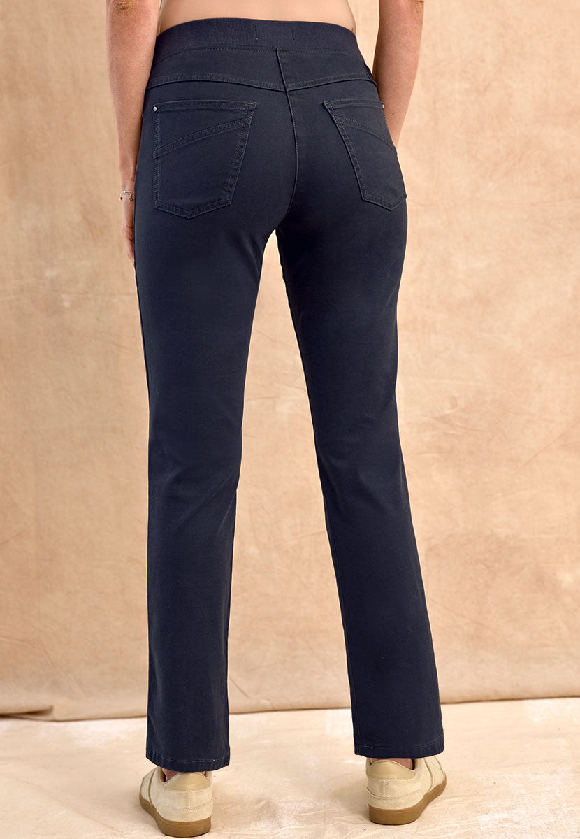 BRAX Pamina Straight Leg Pull on Elasticated Waist Trouser - Dark Navy Back View