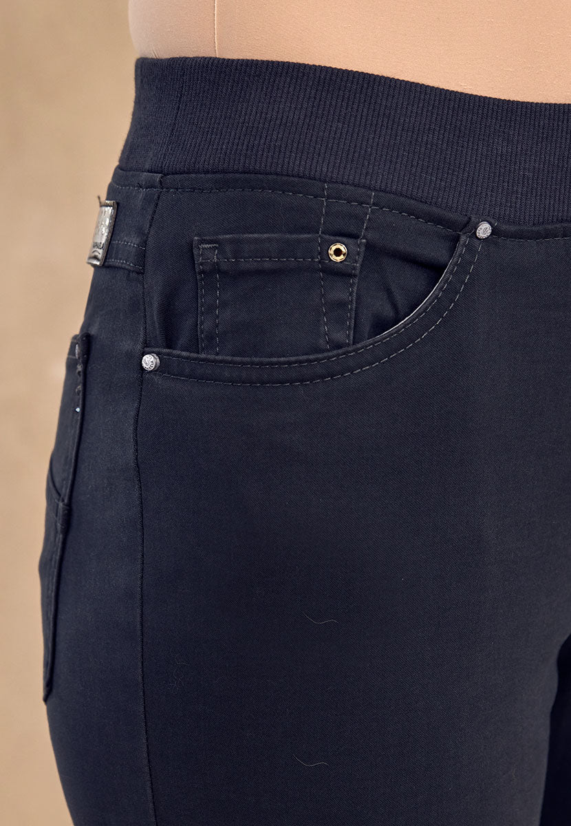 BRAX Pamina Straight Leg Pull on Elasticated Waist Trouser - Dark Navy Detail View