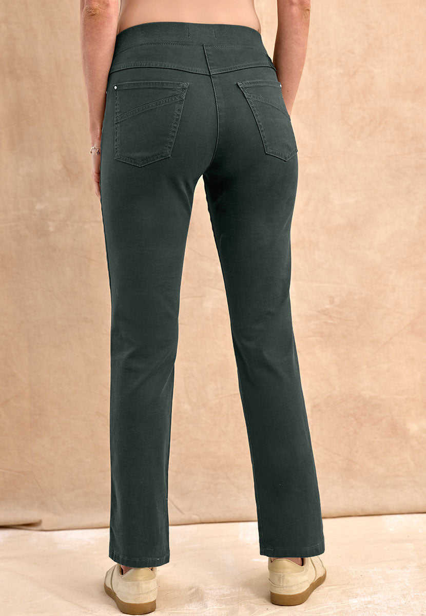 BRAX Pamina Straight Leg Pull on Elasticated Waist Trouser - Deep Pine Back View