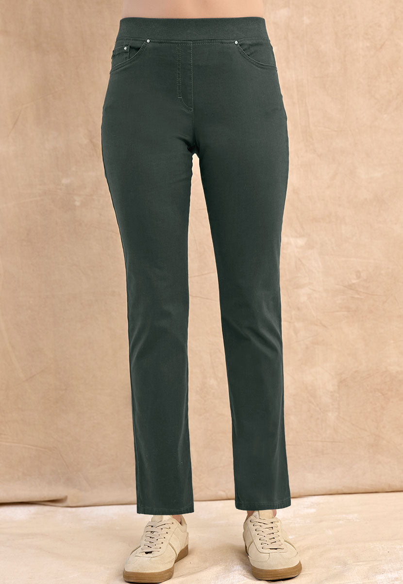 BRAX Pamina Straight Leg Pull on Elasticated Waist Trouser - Deep Pine Front Alt View
