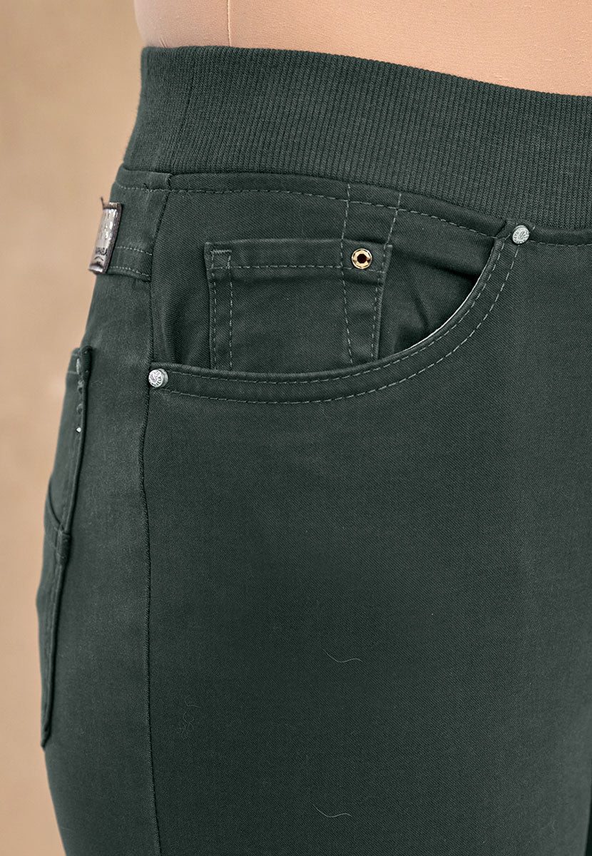 BRAX Pamina Straight Leg Pull on Elasticated Waist Trouser - Deep Pine Detail View