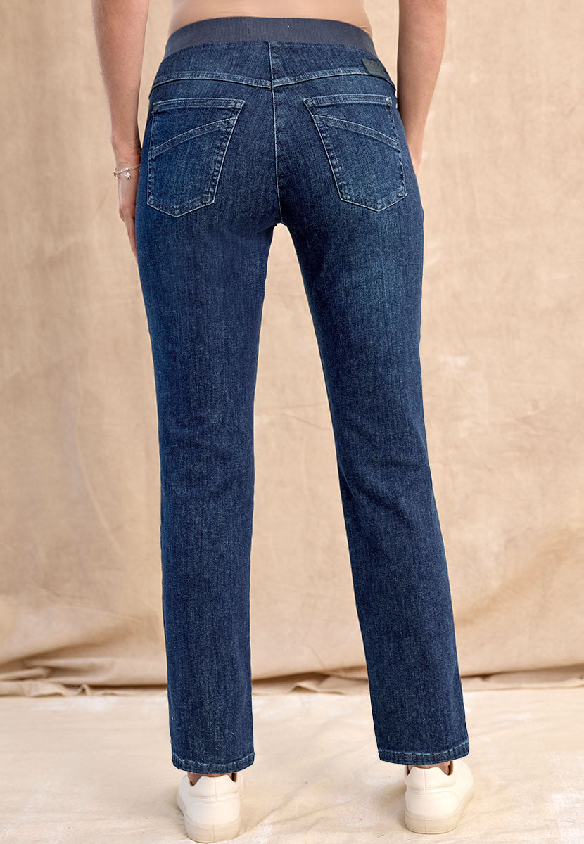BRAX Pamina Straight Leg Pull on Elasticated Waist Trouser - Mid Denim
