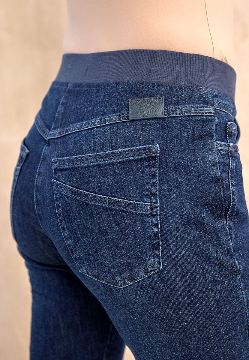 BRAX Pamina Straight Leg Pull on Elasticated Waist Trouser - Mid Denim