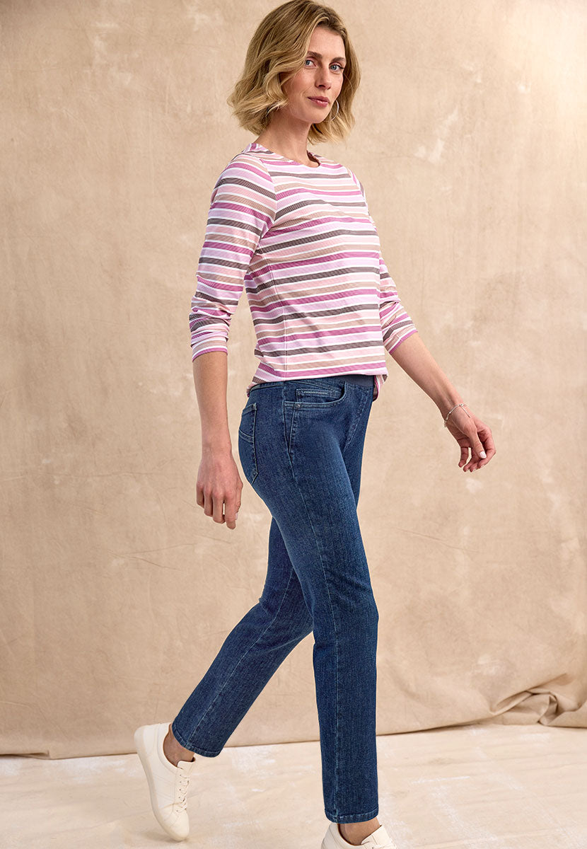 BRAX Pamina Straight Leg Pull on Elasticated Waist Trouser - Mid Denim