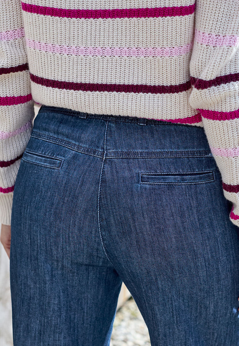 BRAX Pamina Wide Leg Trouser 29 Inch Leg - Mid Denim Best Selling Pamina Fit Smooth Drapey Fabric Pull On Waist with Hidden Stretch Faux Fly Belt Loops Front and Back Pockets Back Detail View