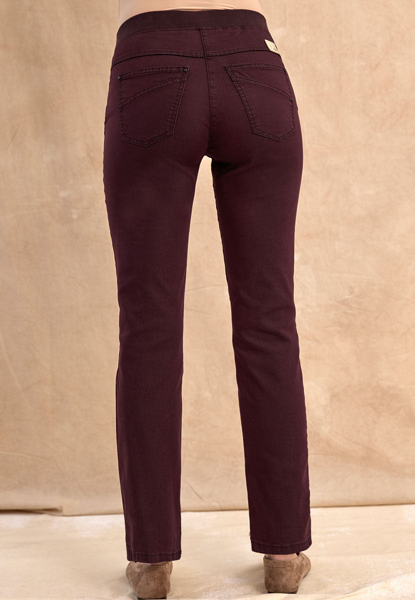 BRAX Pamina Straight Leg Pull on Elasticated Waist Trouser - Prune
