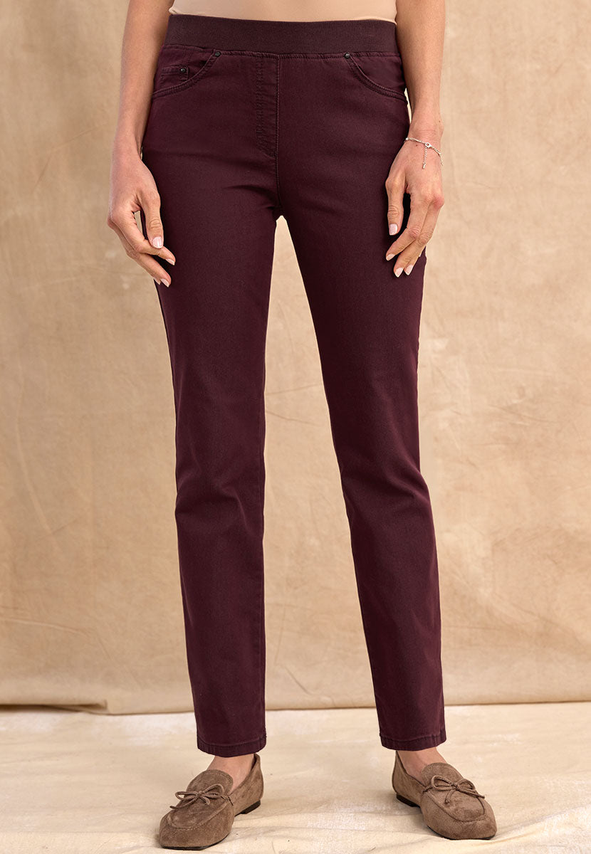 BRAX Pamina Straight Leg Pull on Elasticated Waist Trouser - Prune