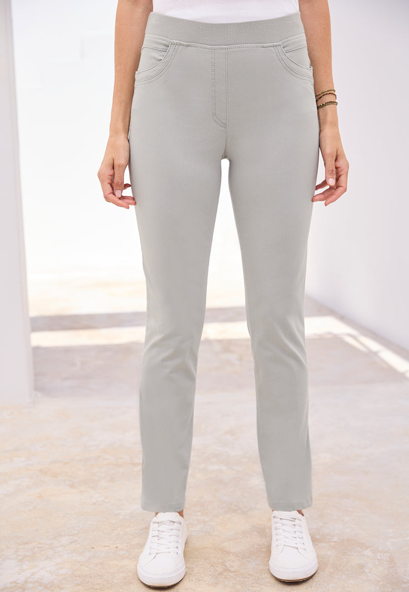 BRAX Pamina Straight Leg Pull on Elasticated Waist Trouser - Silver