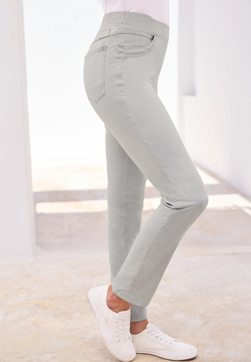 BRAX Pamina Straight Leg Pull on Elasticated Waist Trouser - Silver